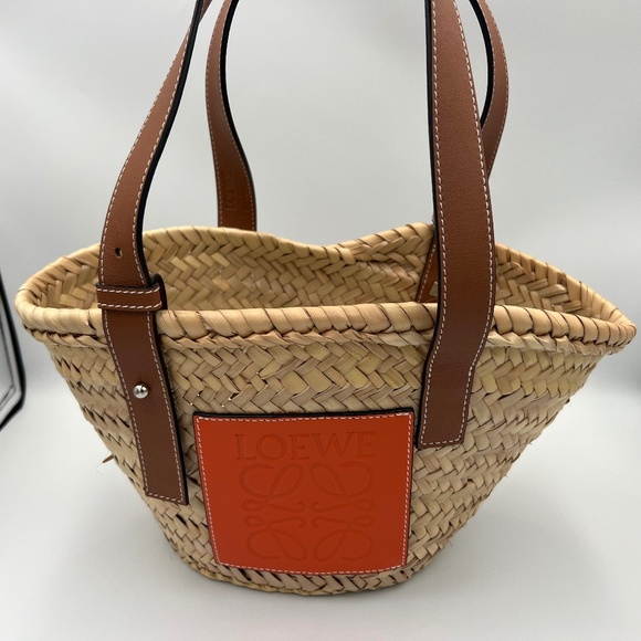LOEWERaffia Small Basket Tote Bag Natural Orange